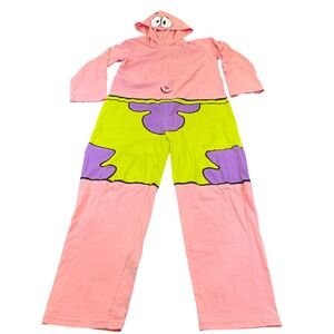 Nickelodeon Patrick Star Kids Pajama Suit One Piece Hooded Sleeper Sz 10-12